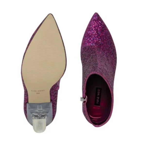Nine West Tonight Dress Booties Magenta Chunky Glitter - Picture 5 of 5
